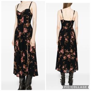 NWT Reformation Katara Black Pink Sweetheart Floral Midi Dress Ballad Size 2